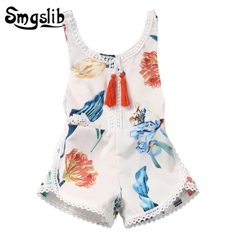 

Newborn Baby Girl Clothes Cotton floral romper baby Backless Summer Jumpsuit Sleeveless Kids onesie one year birthday girl