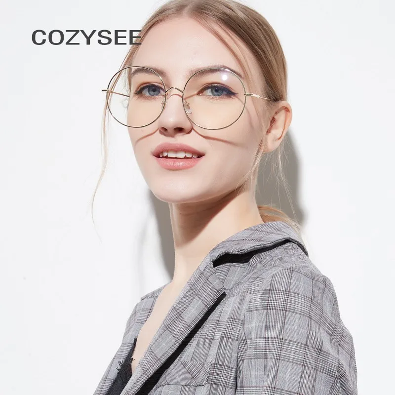 Lady Oversized Metal Retro Eyewear Frames Women Round Fake Glasses 