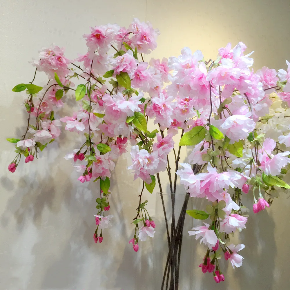 Высокое качество 4 вилки вертикальный шелк богатый цветение вишни искусственный цветок вишня свадебное оформление букета DIY Вишня