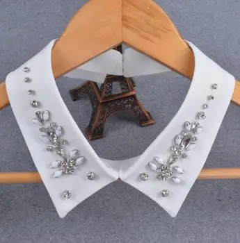 

Women's Korean Fashion rhinestone beaded shirt fake collar lady's white Ties & Detachable Collar R763