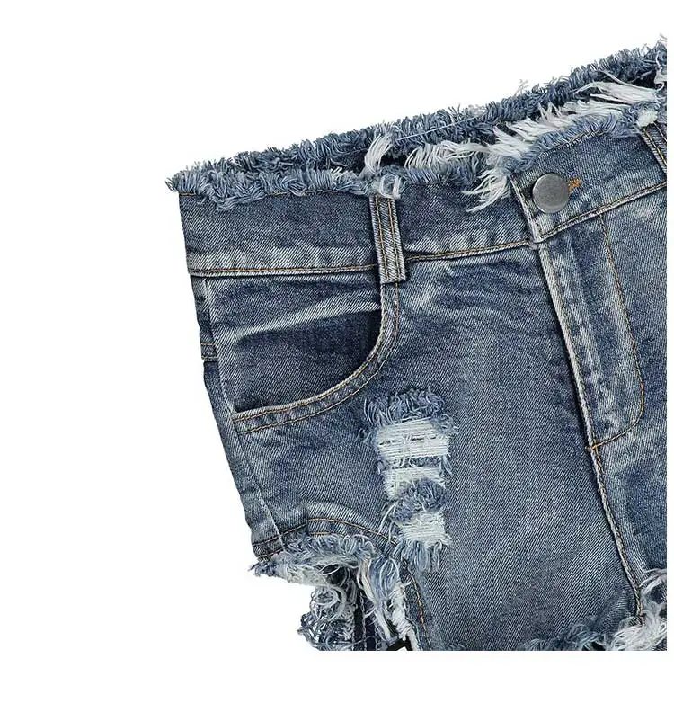 Для женщин Лето Панк Сексуальная джинсовые короткие боковые ленты Горячие Джинсовые шорты пляжный с завышенной талией Ripped Клубная одежда