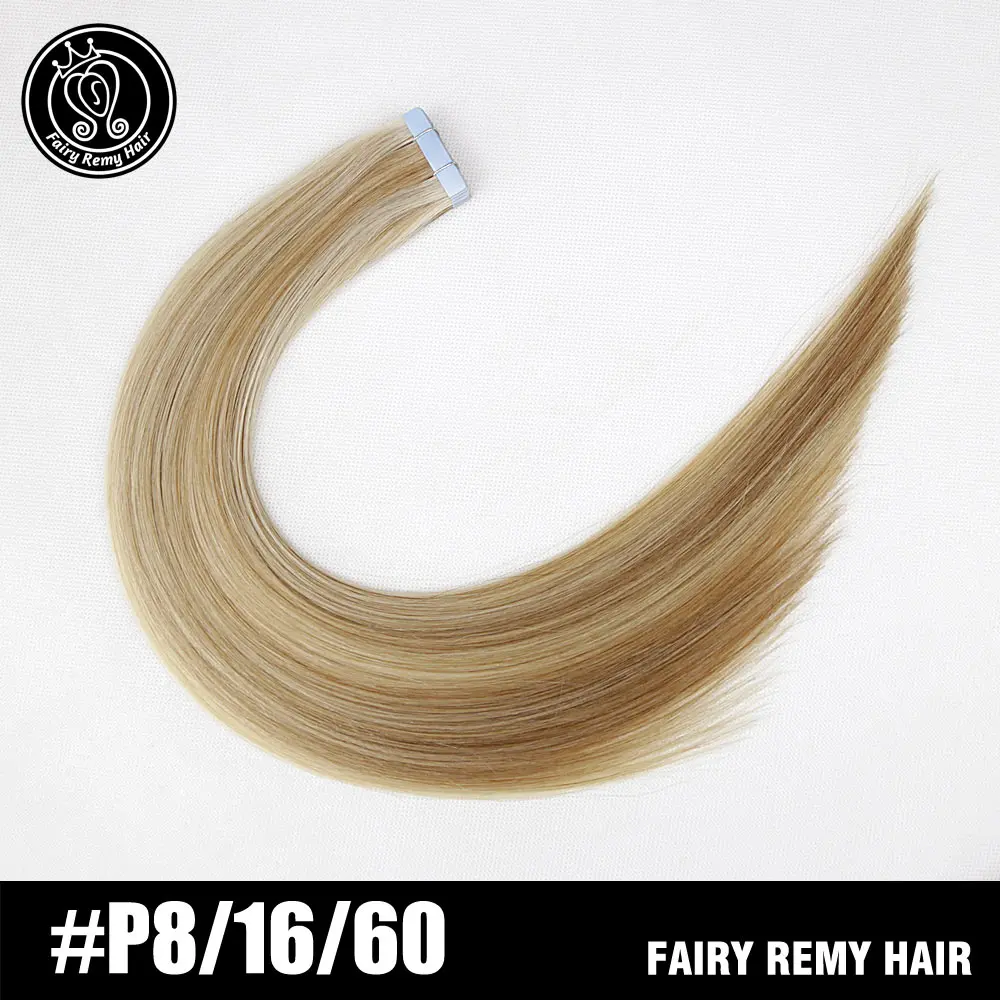 Сказочные волосы remy, 2,0 г/шт., 20 дюймов, натуральные человеческие волосы Remy на ленте для наращивания, бесшовные прямые волосы из искусственной кожи - Цвет: P8-16-60