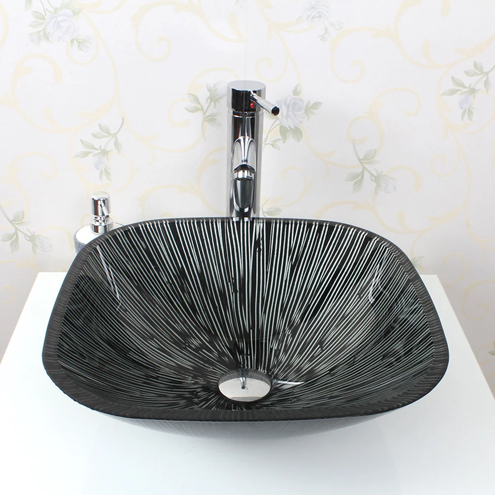 Toughened Glass Washbasin Bathroom Basin Balcony Square shape Tempered
