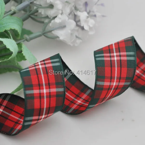 Upick 1 25mm Red Green font b Tartan b font Plaid Ribbon Bows Appliques Sewing Crafts