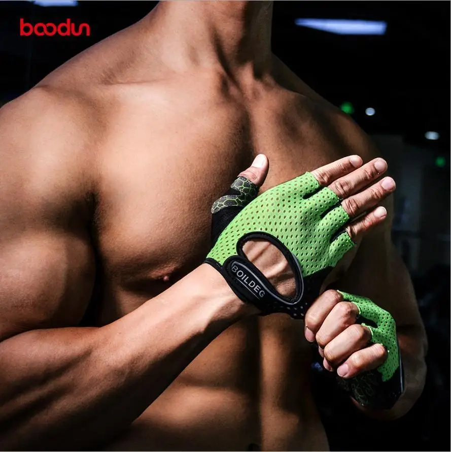 Boodun قفازات اللياقة البدنية قفازات رفع الأثقال رياضة رجل التمرينات تجريب حماية المعصم الرياضية الاثقال الدمبل