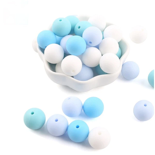 15 мм Детские Силиконовые Бусины-прорезыватели, силиконовые жемчужные бусины, крошечные стержни, ожерелье для кормления, браслет, цепочка для соски для детских товаров - Цвет: blue series beads