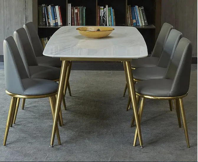 Столовый набор из нержавеющей стали, домашний Золотой минималистичный современный мраморный обеденный стол и 6 стульев mesa de jantar muebles comedor