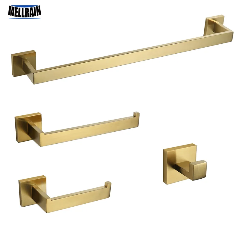 Billige Bad Hardware Set Gold Gebürstet Handtuch Bar Wc Papier Halter Handtuch Ring Bad Robe Haken Bad Zubehör