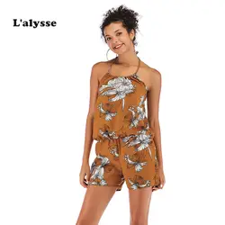 LALYSSE женский короткий комбинезон без рукавов летняя блузка на бретелях с цветочным принтом шифоновый пляжный комбинезон Повседневная