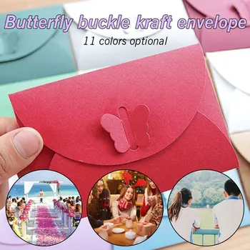 

FangNymph 10PCS Colored Butterfly Buckle Kraft Paper Envelopes Simple Love Retro Buckle Decorative Envelope Letter Invitation