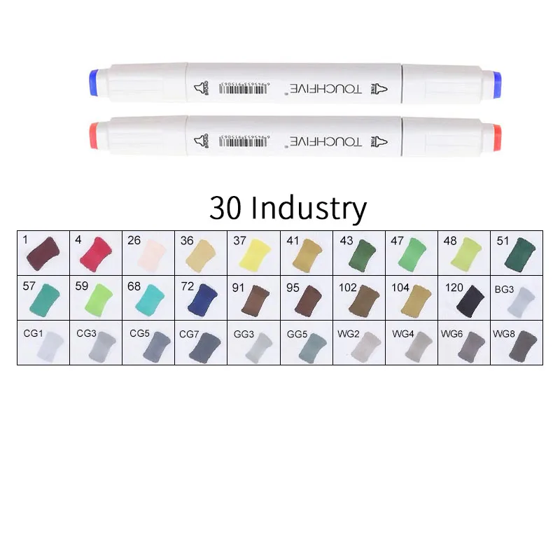 WHITE-30INDUSTRY TOUCHFIVE 168 цветов художественные Маркеры Набор ручек с двойной головкой ручка для рисования манга маркер для окрашивания выдвижных ящиков поставки Студенческая ручная краска - Цвет: WHITE-30INDUSTRY