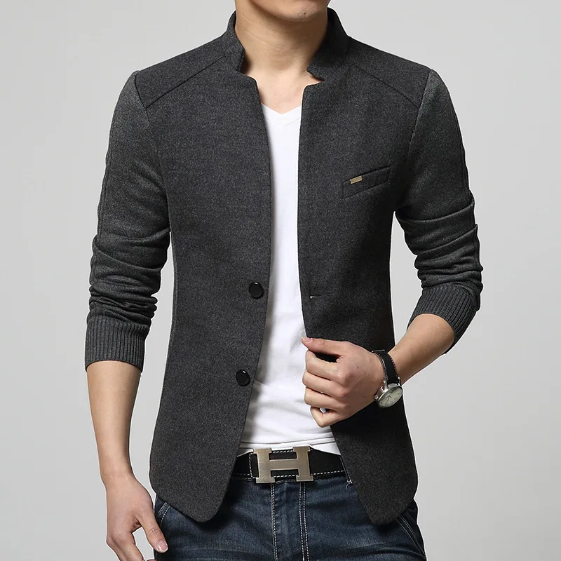 

2019 men's cultivate one's morality suit single-breasted suit business casual cotton knitted sleeve splicing coat