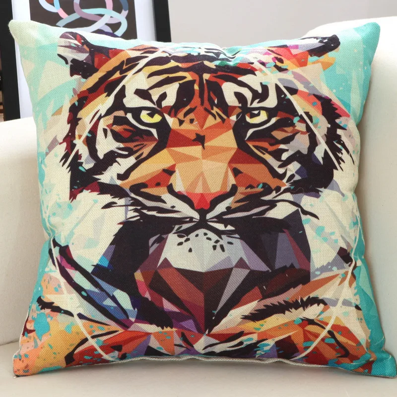 45x45 سنتيمتر الأسد النمر الحيوان غطاء وسادة مطبوعة غطاء القطن الكتان سيارة المنزل كنبة مكتب القط مقعد الزخرفية رمي المخدة