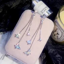 Серебряные иглы Роскошные супер флэш бабочка циркон серьги женские стиль корейский длинные серьги женские