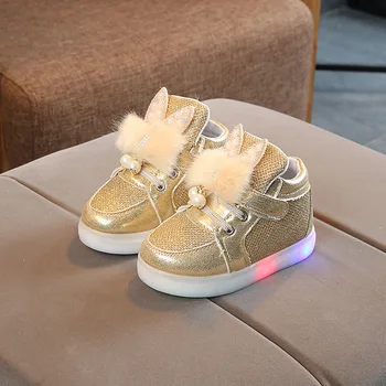 

2019Spring and Autumn New Children's light Shoes Baby Rabbit Ear Shining Shoes Boys and Girls Pearl Shining Shoes Korean version