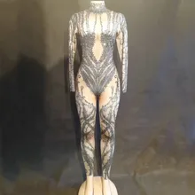 Sparkly Crystals Sexy Perspective Jumpsuit Women Birthday Party Bodysuit Nightclub Stage Performance DJ Singer Dance Costume sparkly gold crystals pink pearls jumpsuit stones stretch bodysuit women s birthday celebrate sexy stage costume leggings