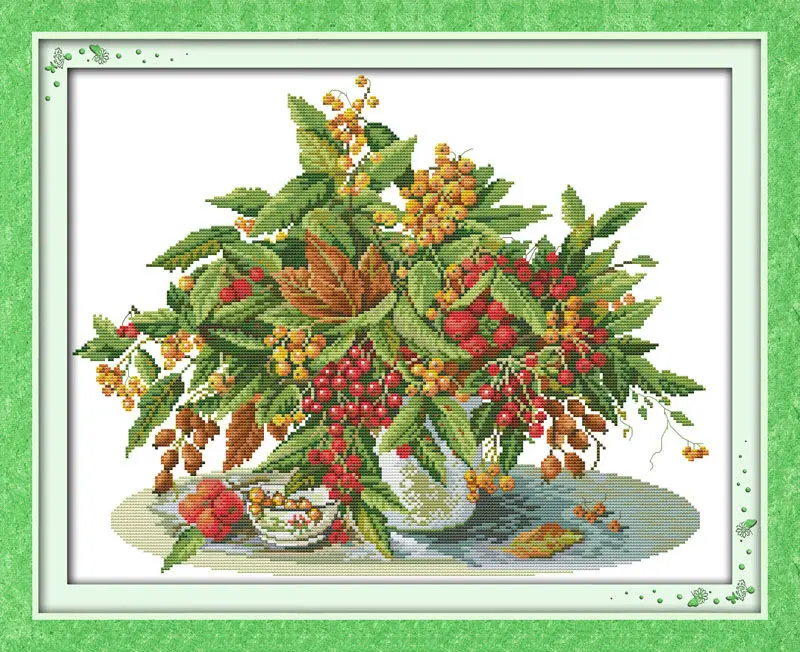 

Cherry vase Printed on Canvas DMC Counted Chinese Cross Stitch Kits printed Cross-stitch set Embroidery Needlework
