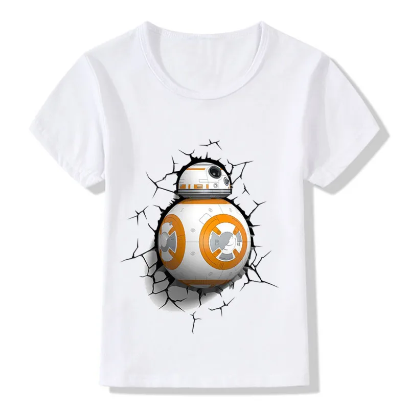 BB-8 на ходу, Детские Забавные футболки Летние футболки для мальчиков и девочек с принтом «Звездные войны», детская повседневная одежда для малышей ooo5163