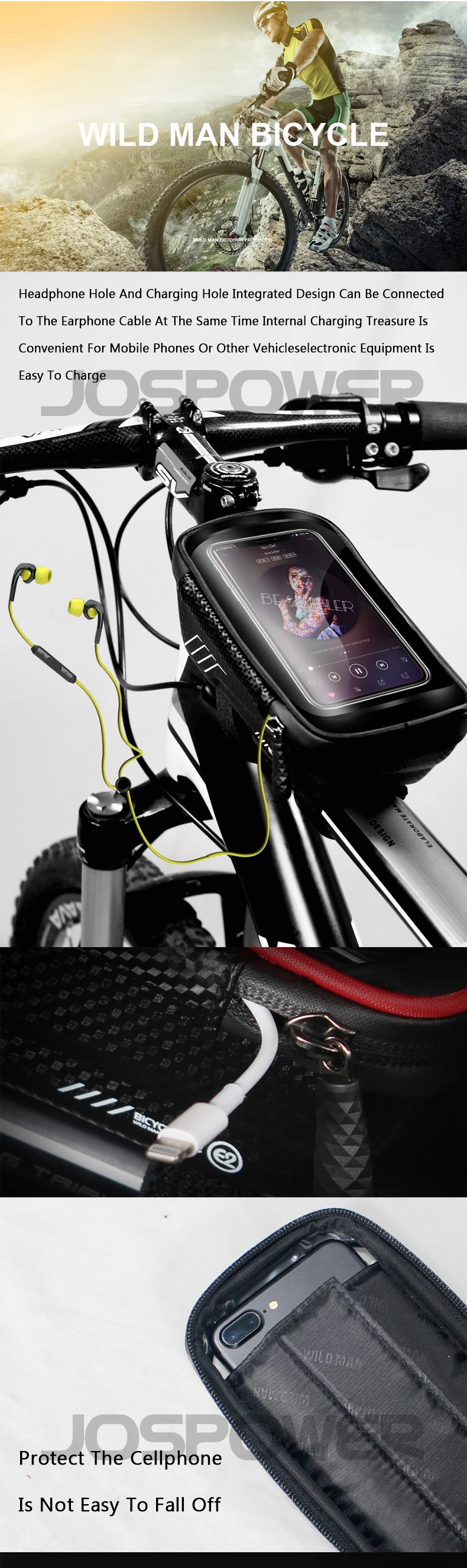 Cheap WILDMAN MTB Bike Bag 6.2" Touchscreen Bicycle Front Frame Cellphone Bag Cycling Rainproof Top Tube Bag Anti Pressure Accessories 3