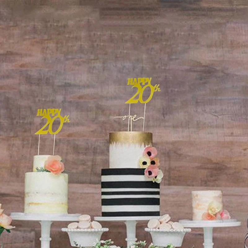 

Happy 18/20/30/40/50/60th Anniversary Cupcake Topper Glitter Silhouette Cake Topper Wedding/Birthday/Party Cake Decoration