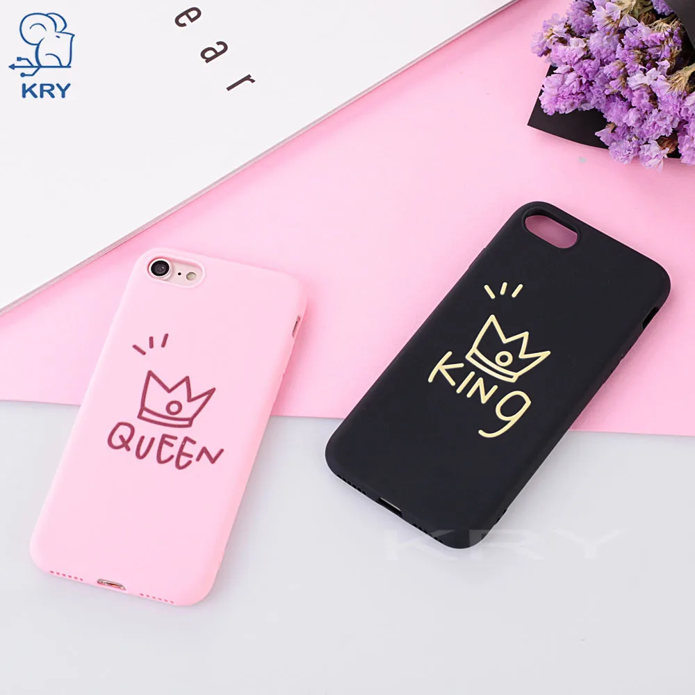KRY King Queen TPU Phone Cases For iPhone 7 8 Plus Case