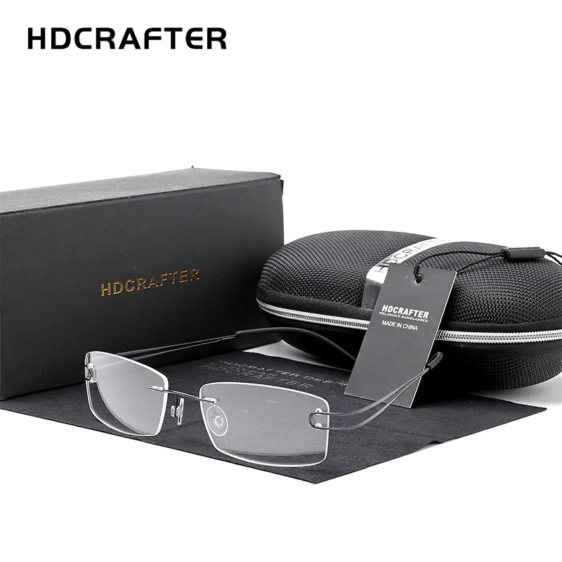 

HDCRAFTER Сверхлегкая оправа для очков из чистого титана без оправы для женщин по рецепту, оптическая оправа для близорукости, мужские винтажные очки