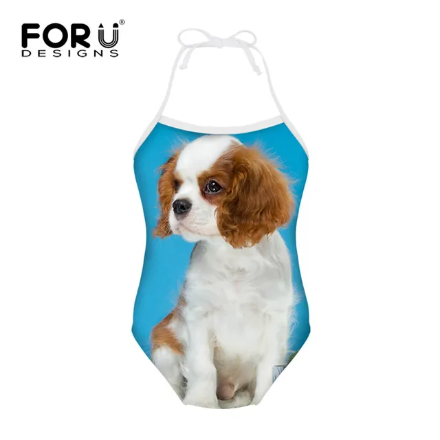 FORUDESIGNS Children Swimwear Swimsuit for Girls Cute Teddy Dog
