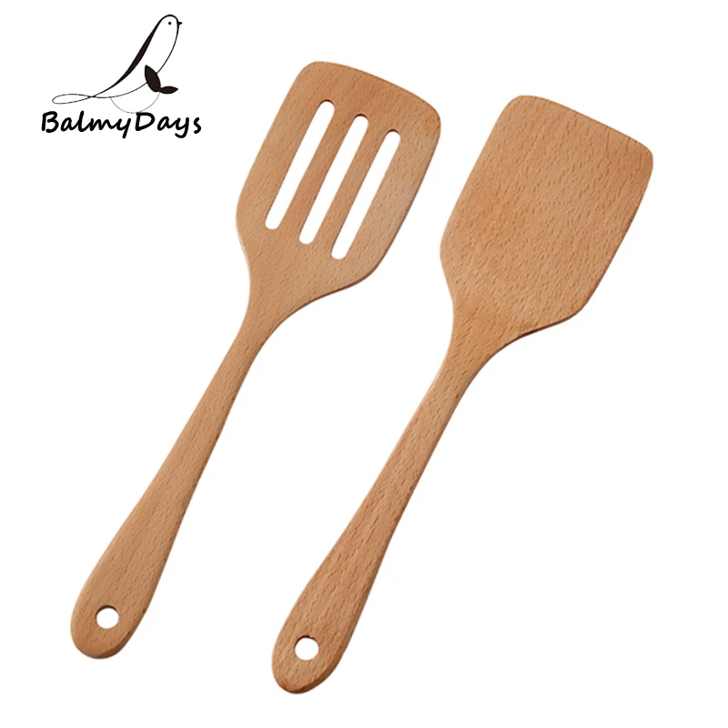 

2Pcs Wooden Kitchen Turner Spatula Set Cooking Tools Long Slotted Turner Non-stick Food Pancake Shovel Wooden Kitchen Utensils