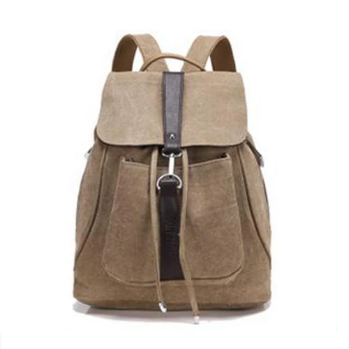 

5 pcs of BEAU vintage casual women daily backpack canvas bag student schoolbag drawstring bag casual backpack bag pack Khaki
