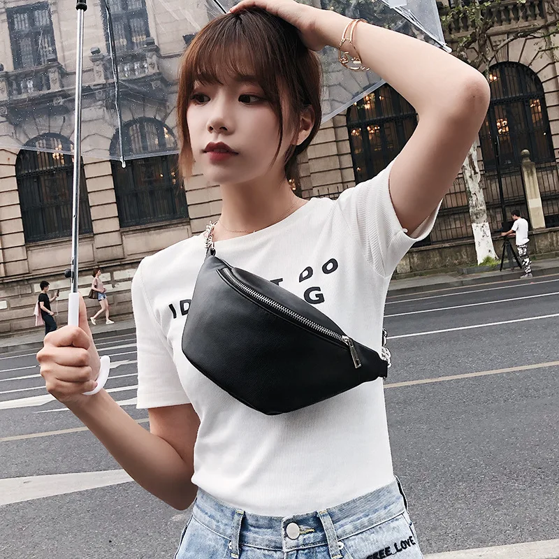 Woman 2018 Summer New Fashion Belt Waist Bag Chest Satchel Chain Solid Leather Black White Fanny Pack For Women Hot Bum Bag Woman 2018 Summer New Fashion Belt Waist Bag Chest Satchel Chain Solid Leather Black White Fanny Pack For Women Hot Bum Bag