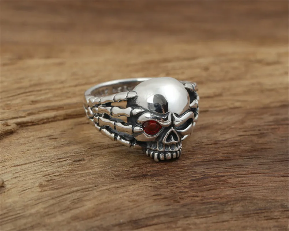 Подлинное 925 пробы Серебряное винтажное панк кольцо в виде лапы черепа для мужчин модное уникальное ювелирное изделие в виде скелета