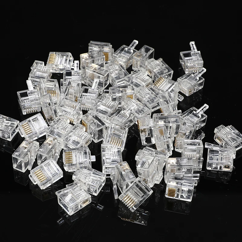 

50PCS/lot RJ11 RJ12 Connector 6P6C DIY Cable Plug Crystal Head Ethernet Telephone Modular Plug Jack 6 Pins