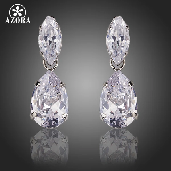 AZORA Exclusive Fashion Design With 2pcs Top AAA+ Clear Cubic Water Drop Earrings TE0133