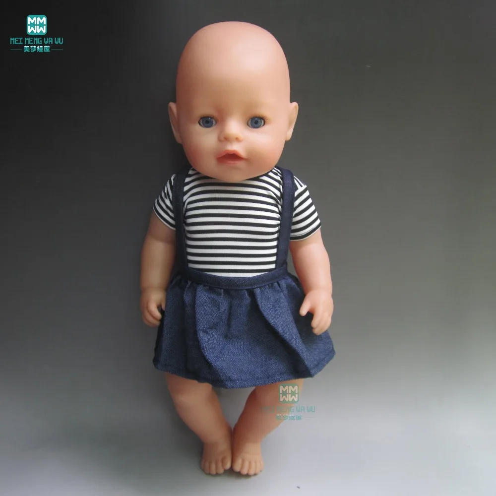 clothes for dolls fits 43 cm Baby Born zapf baby fashion Striped T Shirt Belt Pantsfor