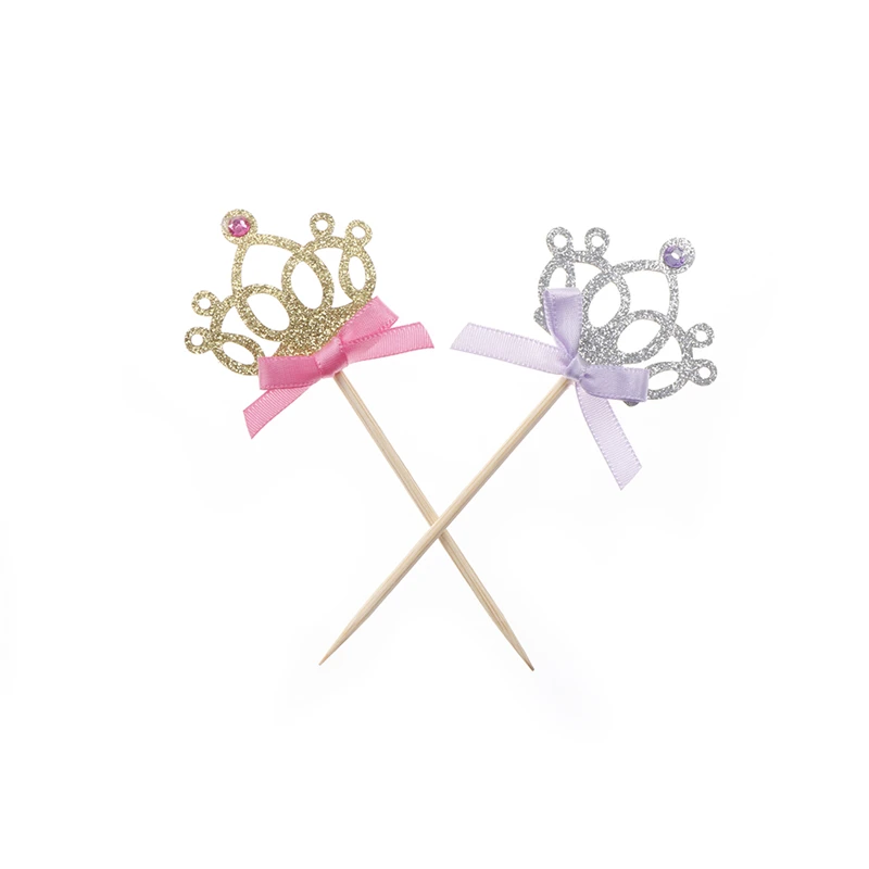 

10pcs Crown Bow Cake Topper 2 Colors Happy Birthday Paper Topper for Cupcake Princess Birthday Party Cake Cupcake Decorations