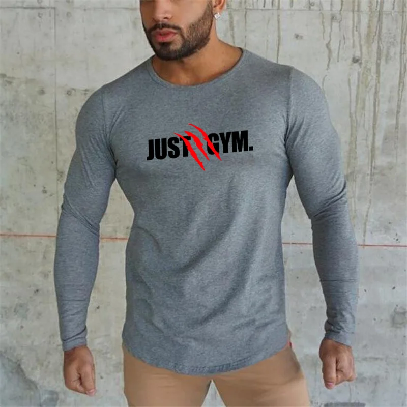 2021 Spring Men Running Cotton Long Sleeve T-shirt Gym Fitness Training T shirt Male Jogging Workout Slim Tees Tops Sportswear | Спорт и