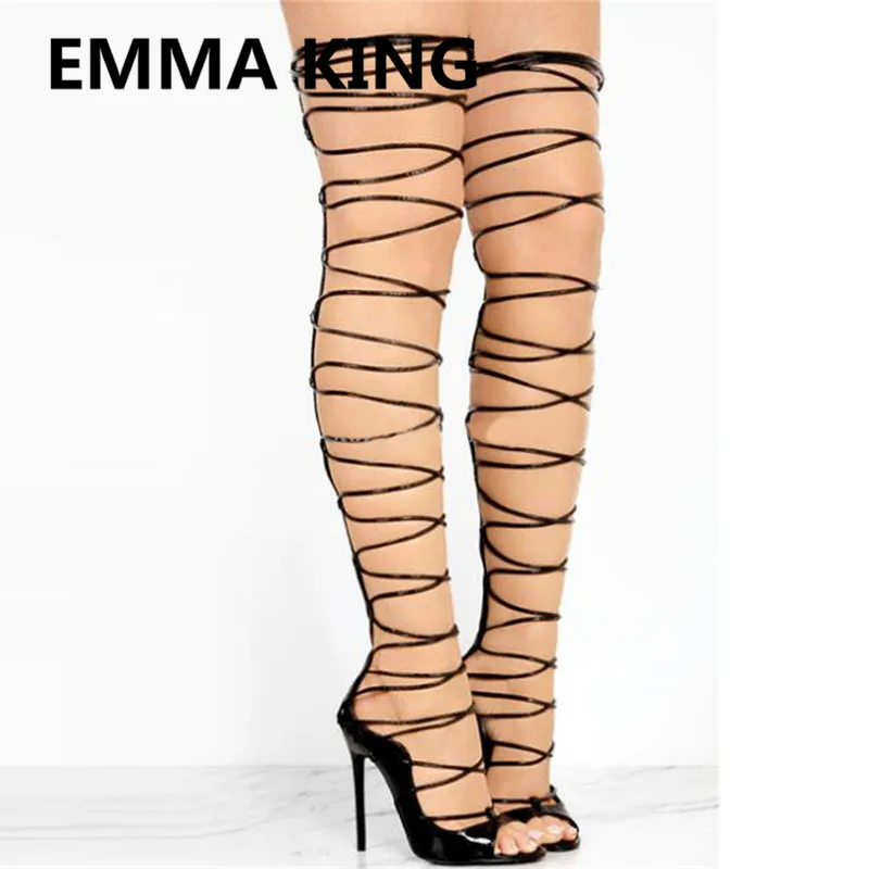 

2019 New Sexy Women Over The Knee Gladiator Sandals Boot Open Toe Cut-Out High Heels Ladies Platform Shoes Woman Roman Sandals