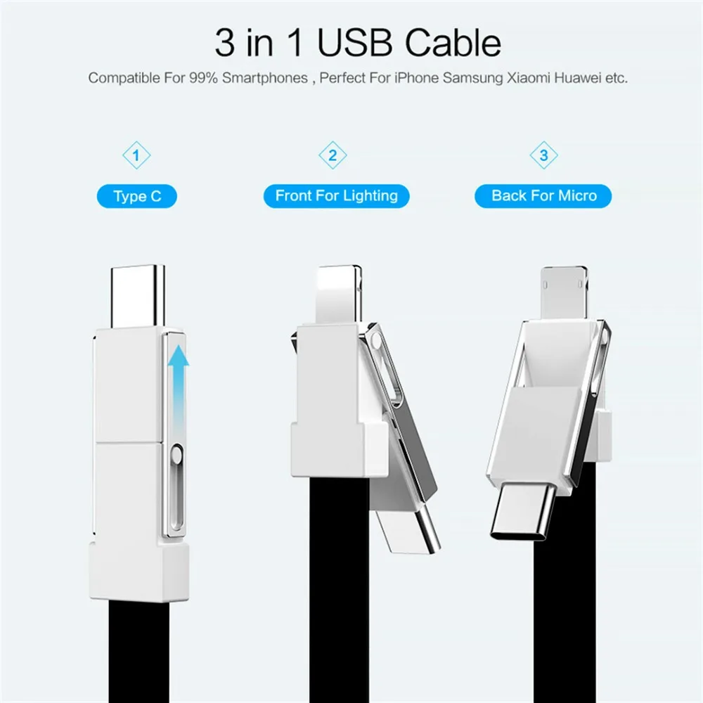 3 в 1 брелок USB кабель для зарядки Micro usb type C кабель для освещения для iPhone XS Android 2A Мини Брелок Зарядное устройство кабели для зарядки