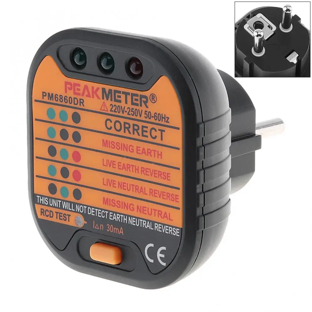 New PEAKMETER PM6860DR 220V 250V Portable Electrical Smart Socket
