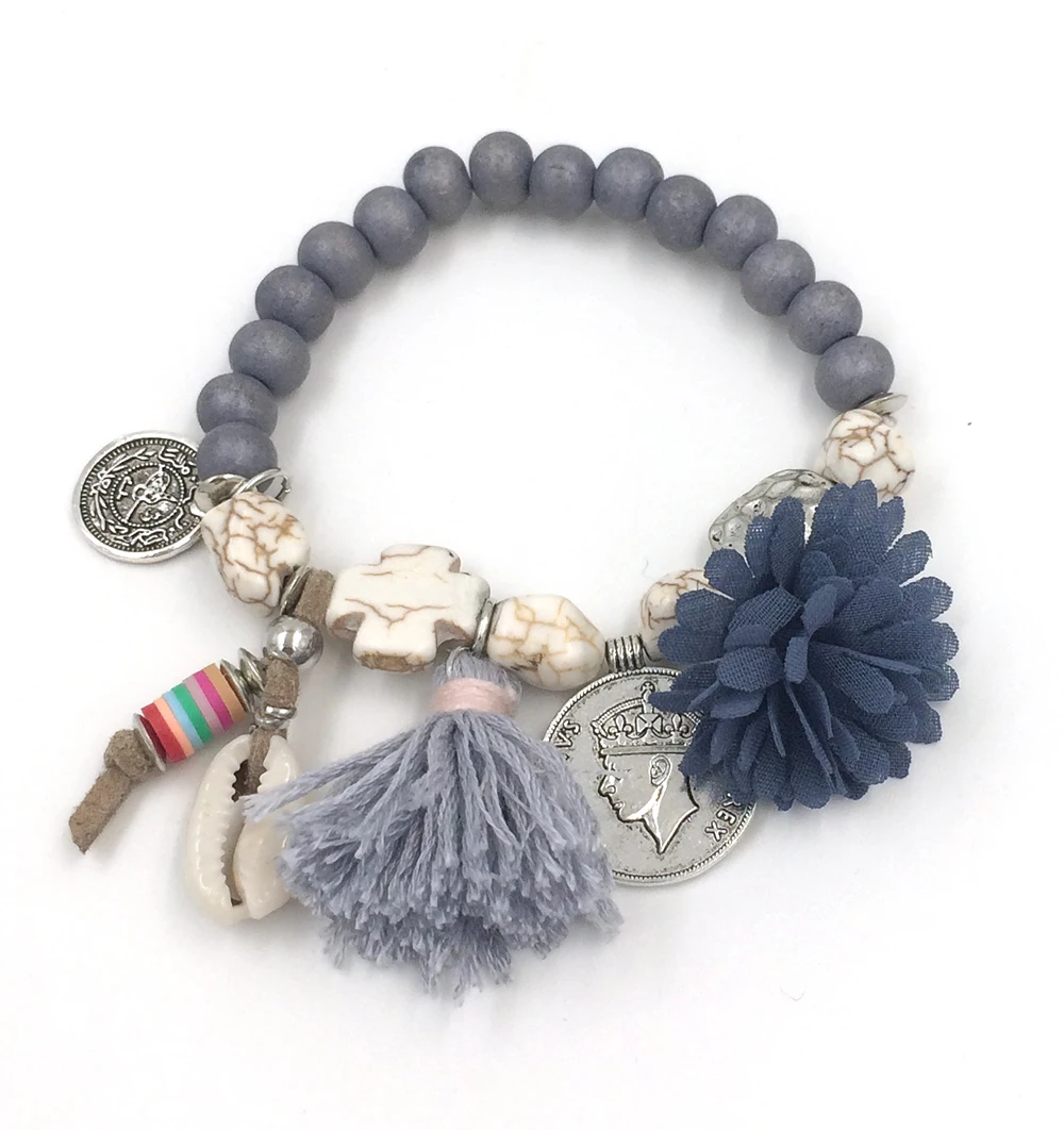 Bohemia jewelry friendship bracelet vintage tassel flower charm bracelet  rosary beads bangle Charm Seed Beads Bracelets