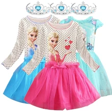 Платья для девочек с изображением Эльзы и Анны и короны, платье принцессы для костюмированной вечеринки, vestidos fantasia, костюмы Анны на Хэллоуин, костюмы Эльзы, детская одежда