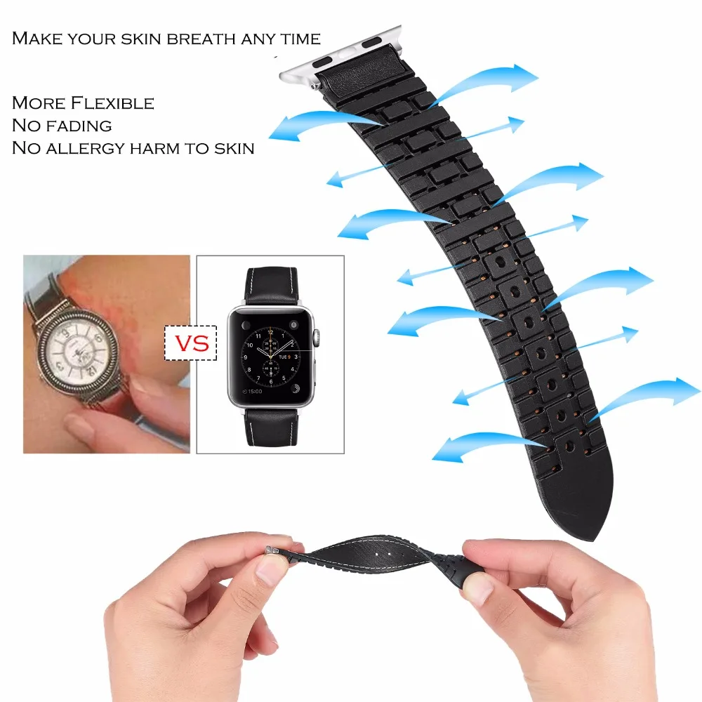 URVOI ремешок для Apple Watch series 4 3 2 1 кожаный iwatch ремень высокое качество дышащий ТПУ