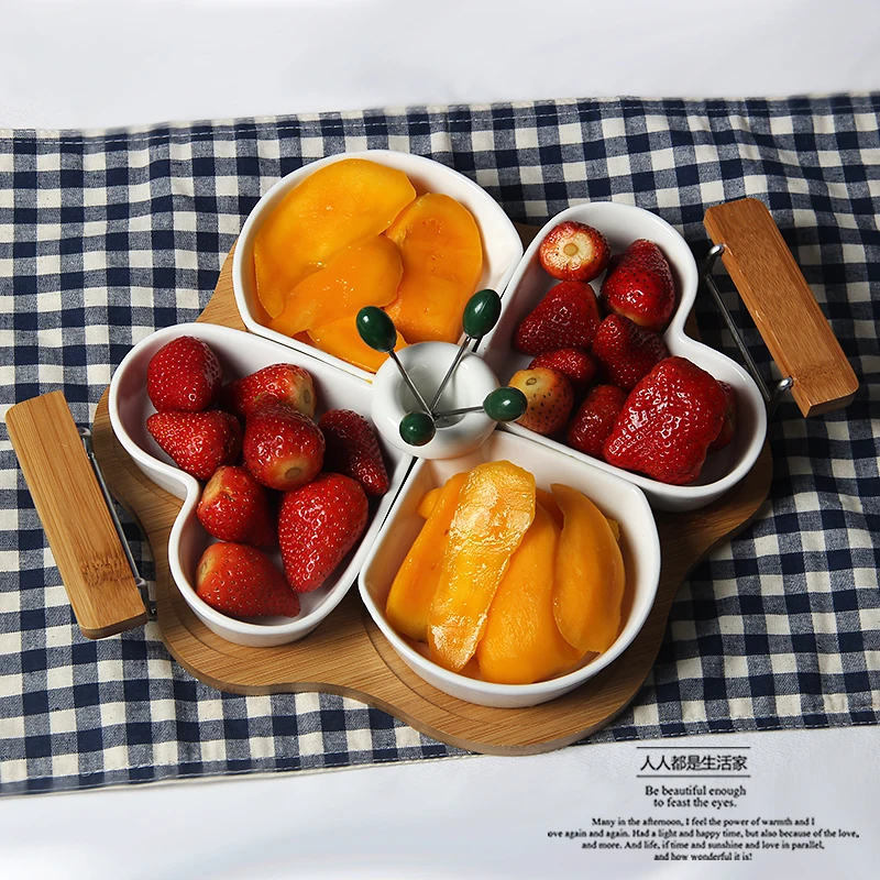

Creative Ceramic Bamboo Fruit Platter Contemporary Sitting Room Fruit Bowl Dessert plate Frame Candy Dishes Flower Style