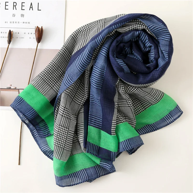 New Design Plaid Striped Viscose Shawl Scarf Women High Quality Printe Pashmina Stole Bufandas Mujer Muslim Hijab 180*90Cm