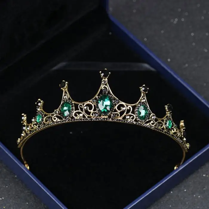 Винтажное зеленое, в стиле барокко, Черный Кристалл, свадебная корона-тиара, невесты, принцессы, диадема, головной убор для женщин, свадебные украшения для волос, украшения SL