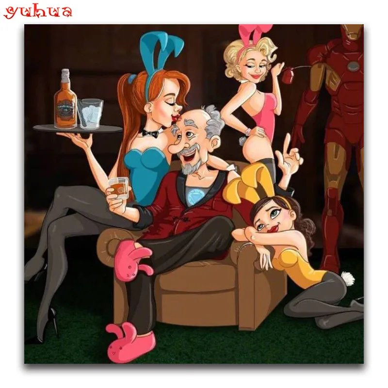 5D DIY Diamond painting Cross stitch Cartoon girl Full Square Diamond embroidery Rode wijn Round Diamond mosaic Colorful Art_