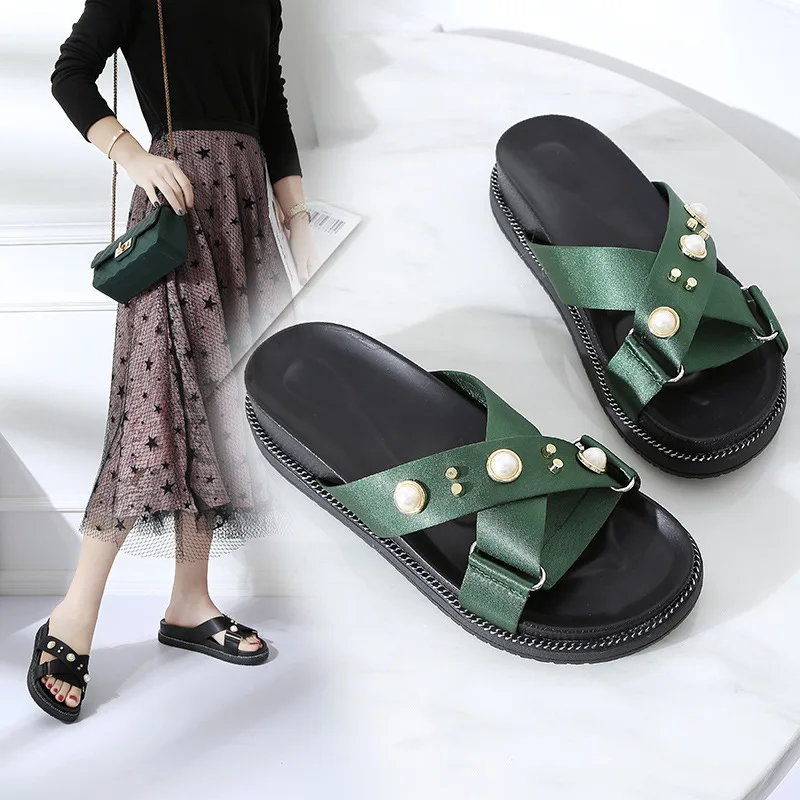 

Summer Women Slipper Shoes Soft Comfortable Outside Cross Straps Slippers Sandals Thick Bottom Fashion Women Shoes 3910