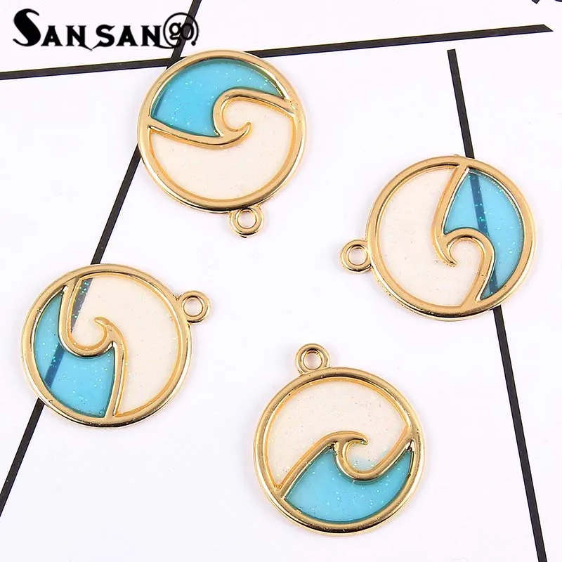 

10pcs New Alloy Blue White Wave Drop Oil Charms Pendants Fit Women For Earring Bracelet Necklace Gift Jewelry Handmade Wholesale