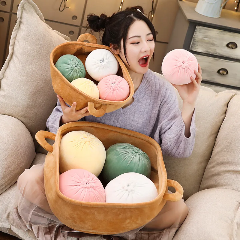 

Simulation Food Plush Pillow Baozi Stuffed Toys Plush a Cage Of Buns Pillow Funny Toys for Children Girls Birthday Gifts