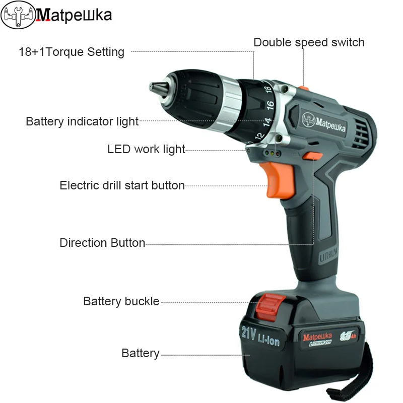 21 В аккумуляторная электрическая отвертка Электроинструмент Бытовая многофункциональная аккумуляторная электрическая дрель 1 батарея+ 1 сумка+ 13 подарков